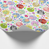 Cute Owls and Flowers Patroon Cadeaupapier (Hoek)