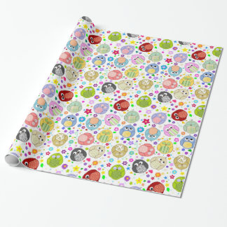 Cute Owls and Flowers Patroon Cadeaupapier