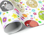 Cute Owls and Flowers Patroon Cadeaupapier (Rol Hoek)