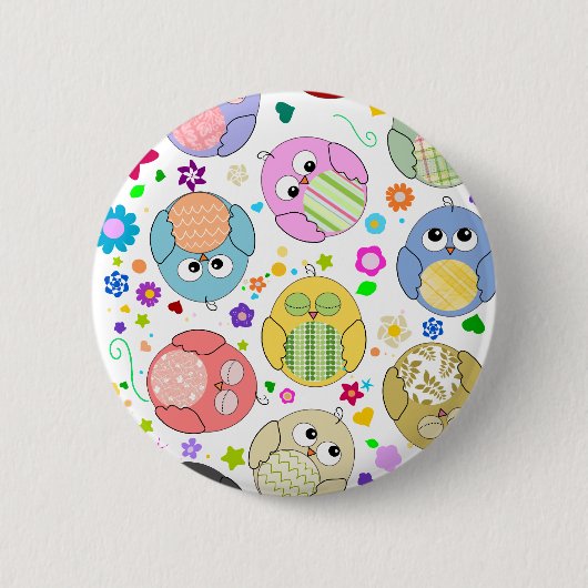 Cute Owls and Flowers Patroon Ronde Button 5,7 Cm (Voorkant)