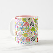 Cute Owls and Flowers Patroon Tweekleurige Koffiemok (Voorkant links)