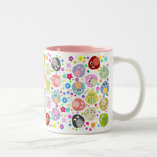 Cute Owls and Flowers Patroon Tweekleurige Koffiemok