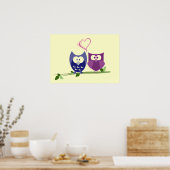 Cute Owls and Heart Poster (Keuken)