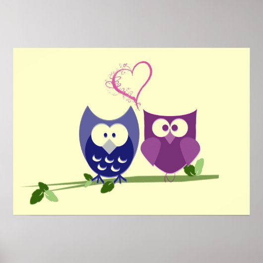 Cute Owls and Heart Poster (Voorkant)