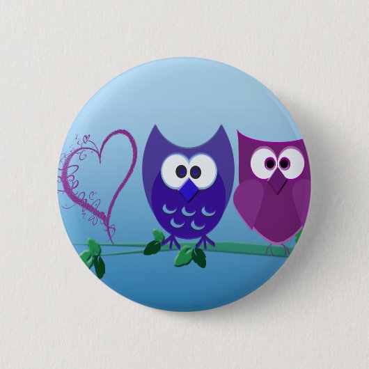Cute Owls and Heart Ronde Button 5,7 Cm (Voorkant)
