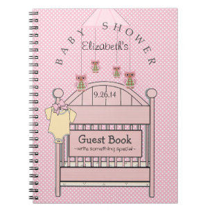 Cute Owls and Wieg Baby shower Guest Book- Notitieboek