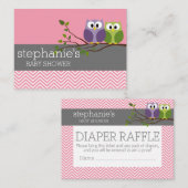 Cute Owls Baby shower Games - Diaper Raffle Informatiekaartje (Voorkant / Achterkant)