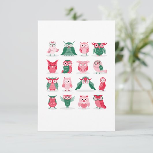 Cute Owls Bedankkaart (Staand voorkant)