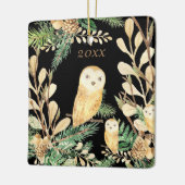 Cute Owls Black Pine Waterverf, kerstjaar Keramisch Ornament (Links)