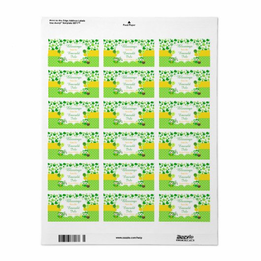 Cute Owls Blessings St Patrick's Day Etiket (Full Sheet)