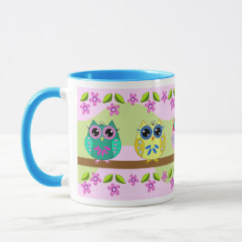 Cute Owls, bloemen and leaves Mok
