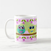 Cute Owls, bloemen and leaves Mok (Links)