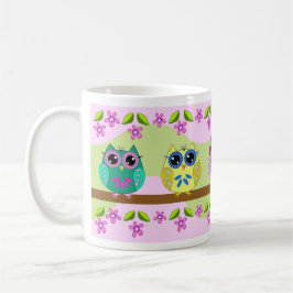 Cute Owls, bloemen and leaves Mok