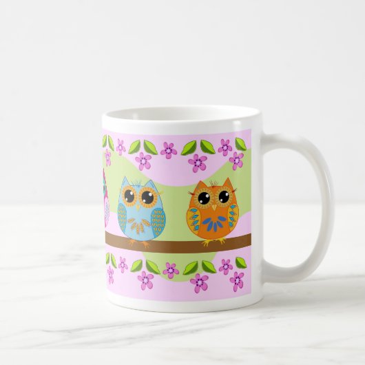 Cute Owls, bloemen and leaves Mok (Rechts)