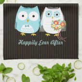 Cute Owls Bride and Groom - Gelukkig ooit daarna Theedoek (Gevouwen)