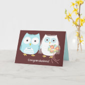 Cute Owls Bride and Groom Wedding Gefeliciteerd Kaart (Gele Bloem)