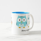 Cute Owls Bride en Groom Pas getrouwd Mr. en Mrs. Tweekleurige Koffiemok (Voorkant rechts)