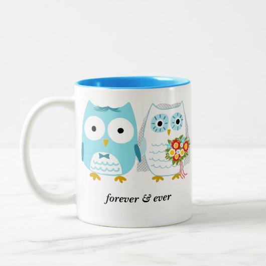 Cute Owls Bride en Groom Pas getrouwd Mr. en Mrs. Tweekleurige Koffiemok (Links)