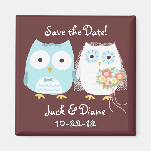Cute Owls Bride en Groom Save the Wedding Date Magneet (Voorkant)