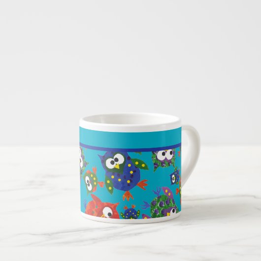 Cute Owls Colorful Small Espresso Mok (Voorkant rechts)