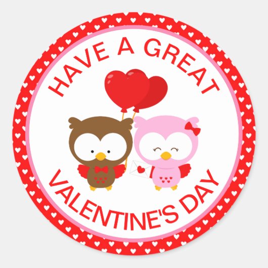 Cute Owls Couple en Hearts Valentijnsdag Ronde Sticker (Voorkant)