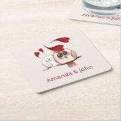 Cute Owls Couple Names Personalized Paper Onderzet Kartonnen Onderzetters (Schuin)