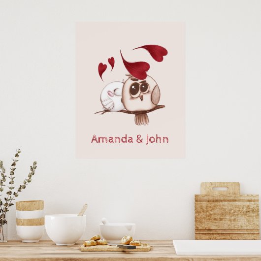 Cute Owls Couple Names Personalized Poster (Keuken)