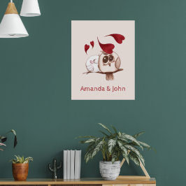 Cute Owls Couple Names Personalized Poster