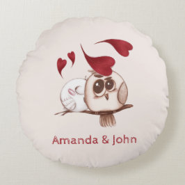 Cute Owls Couple Names Personalized Rond Kussen