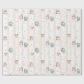 Cute Owls Forest Wood Pink Paars Blue Glitter Cadeaupapier (Vlak)
