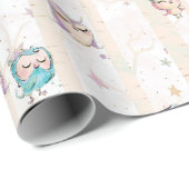 Cute Owls Forest Wood Pink Paars Blue Glitter Cadeaupapier (Rol Hoek)