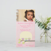 Cute Owls Girls Pink Birthday-fotokaart (Staand voorkant)
