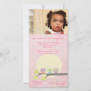 Cute Owls Girls Pink Birthday-fotokaart