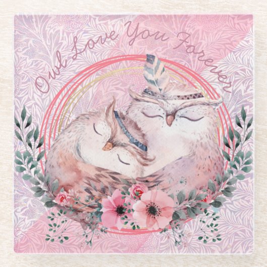 Cute Owls Glass Onderzetter (Voorkant)