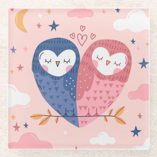 Cute Owls Glass Onderzetter (Voorkant)