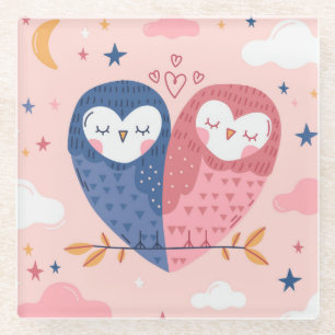 Cute Owls Glass Onderzetter Glazen Onderzetter