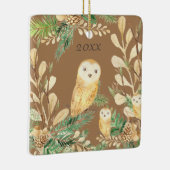 Cute Owls Greenery Pine Waterverf kerstjaar Keramisch Ornament (Rechts)