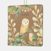 Cute Owls Greenery Pine Waterverf kerstjaar Keramisch Ornament (Links)