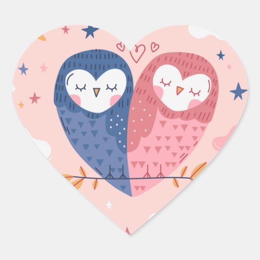Cute Owls Hart Sticker (Voorkant)