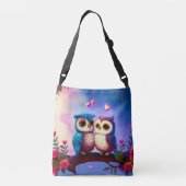 Cute Owls Hearts Valentijn Geïnspireerd kunstwerk Crossbody Tas (Achterkant)
