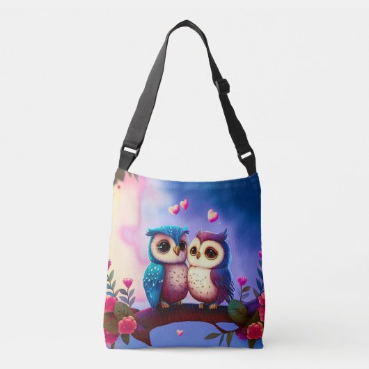Cute Owls Hearts Valentijn Geïnspireerd kunstwerk Crossbody Tas (Voorkant)
