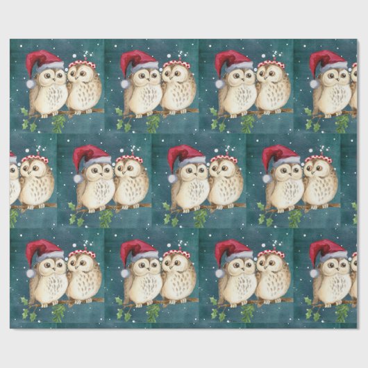 Cute Owls Kerstmis Cadeaupapier (Vlak)