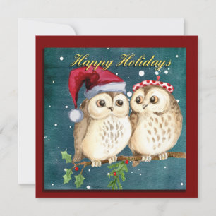 Cute Owls Kerstmis Feestdagenkaart