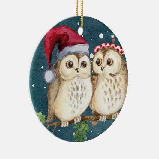 Cute Owls Kerstmis Keramisch Ornament (Rechts)
