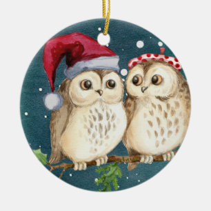 Cute Owls Kerstmis Keramisch Ornament