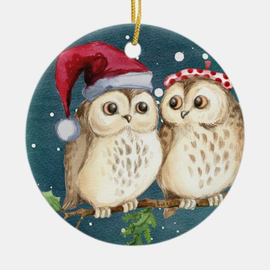 Cute Owls Kerstmis Keramisch Ornament (Voorkant)