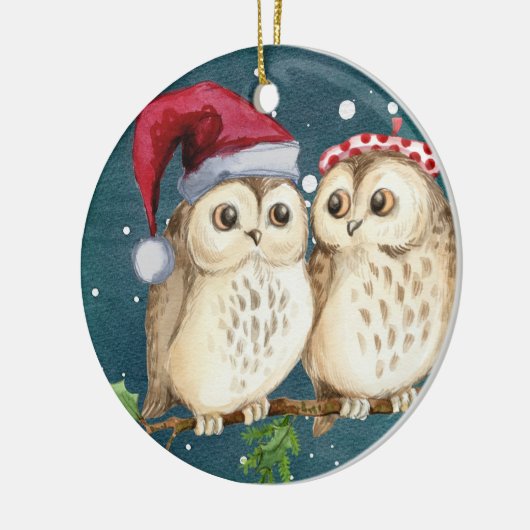 Cute Owls Kerstmis Keramisch Ornament (Links)
