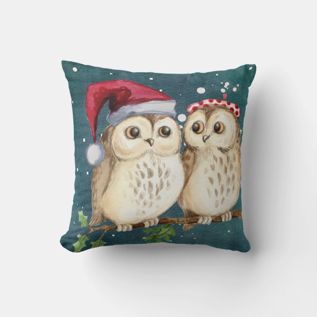 Cute Owls Kerstmis Sierkussen Holiday Decor (Voorkant)