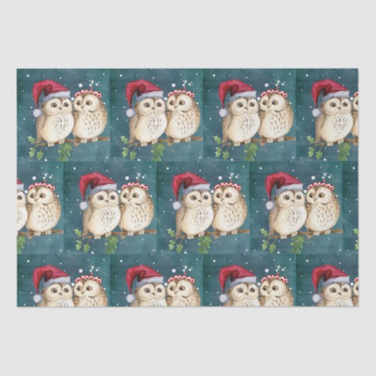 Cute Owls Kerstmis Tissuepapier (Voorkant)