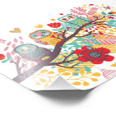 Cute Owls kleurrijke florale harten achtergrond Foto Afdruk (Hoek)